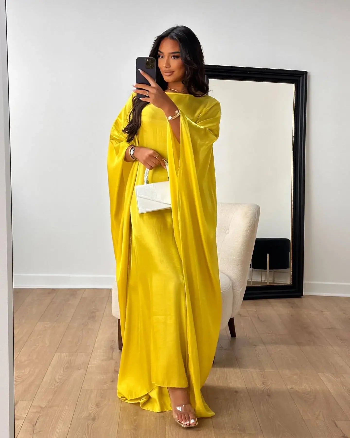 Eid Ramadan Batwing Butterfly Satin Abaya Dubai Luxury Muslim Kaftan Maxi Dress Women Kebaya Robe Caftan Marocain Femme Vestidos - Evallys.com