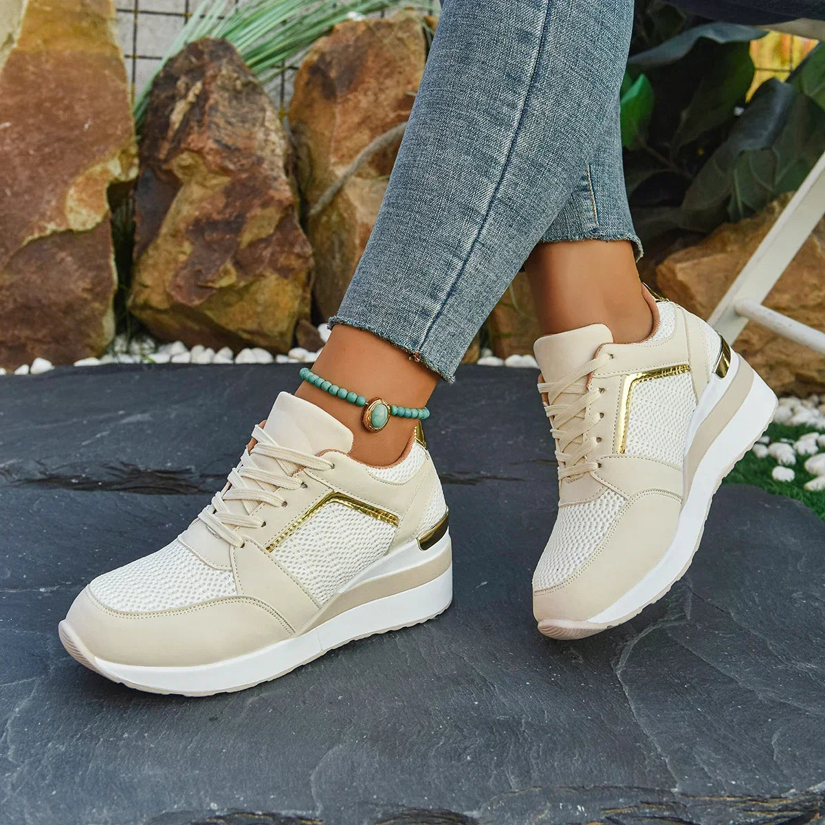 Women’s Rhinestone Sneakers – Fashion Lace-Up, Thick Sole & Non-Slip - Evallys.com