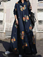 Vintage Cotton Linen Shirt Dress Women’s Autumn Long Maxi Robe - Evallys.com