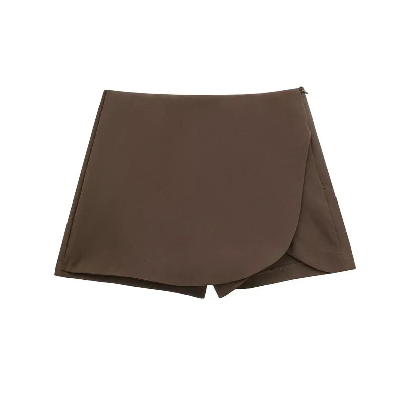 TRAF Asymmetrical Skort – High Waist Black Mini Skirt Shorts - Evallys.com