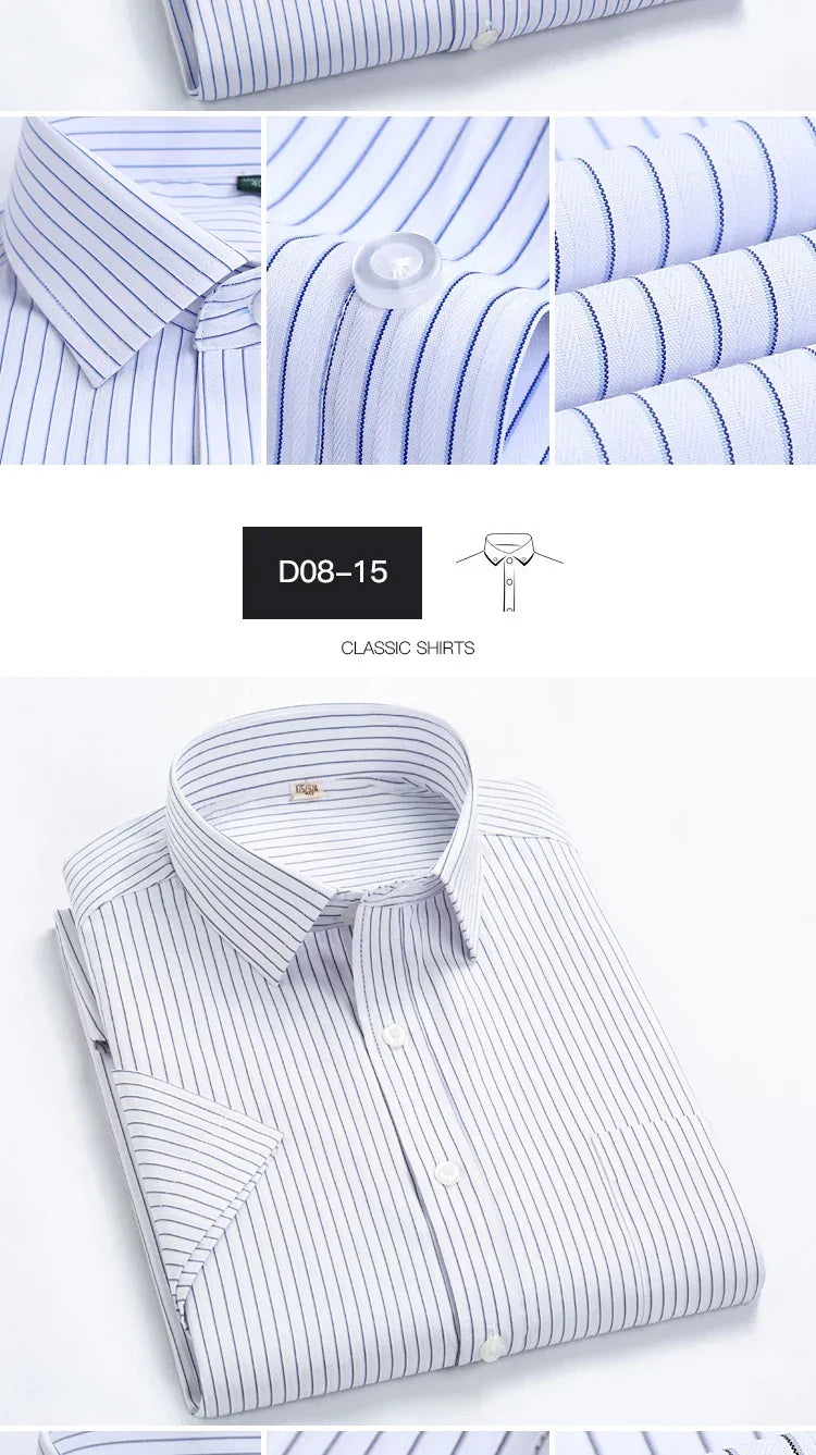 2022 Plus Size 8xL 7XL 6XL Men's Business Short Sleeve Fomal Shirts Man Striped Summer Work Dress Shirt Soft White - Evallys.com