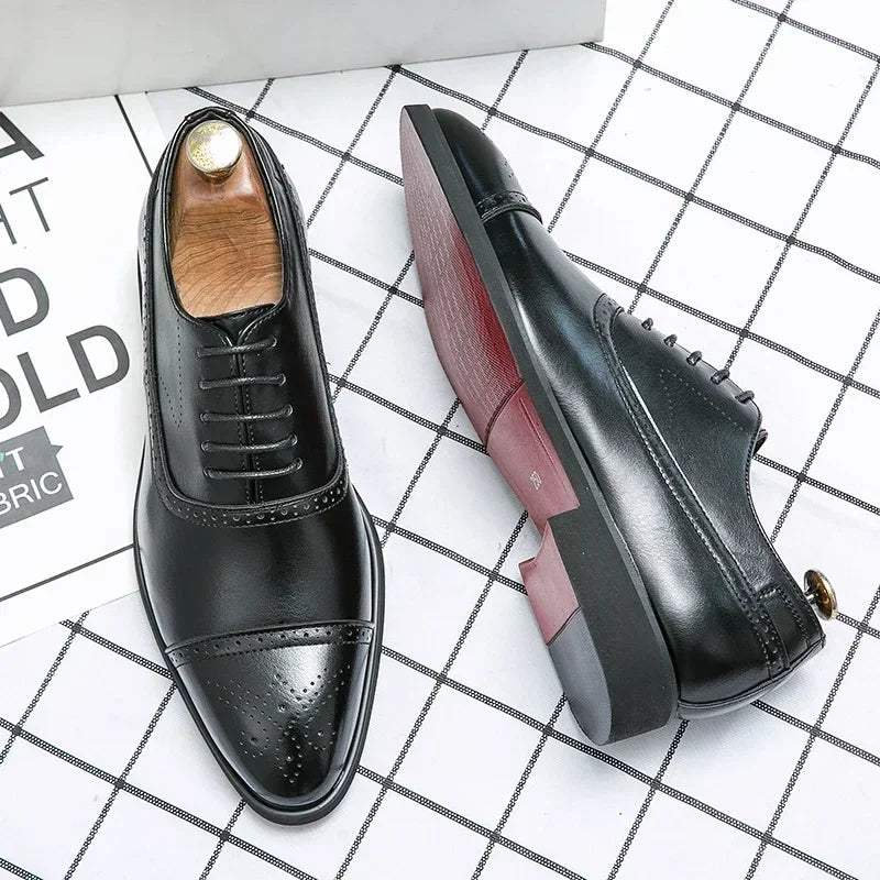 Men's Formal Shoes Red Sole Fashion Business Casual Party Banquet Daily Retro Carved Lace-up Brogue Dress Wedding Shoes Size 48 - Evallys.com
