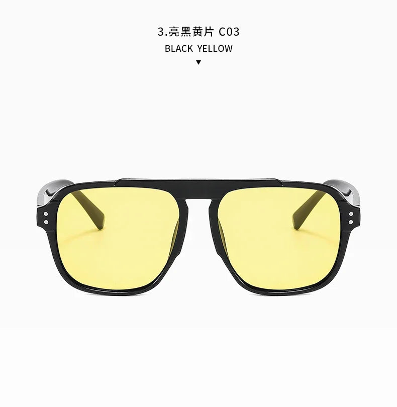 SORVINO Oversized Red Square Rivets Sunglasses Fashion Women Vintage Brand Designer Men Trendy Yellow Sun Glasses Shades UV400 - Evallys.com