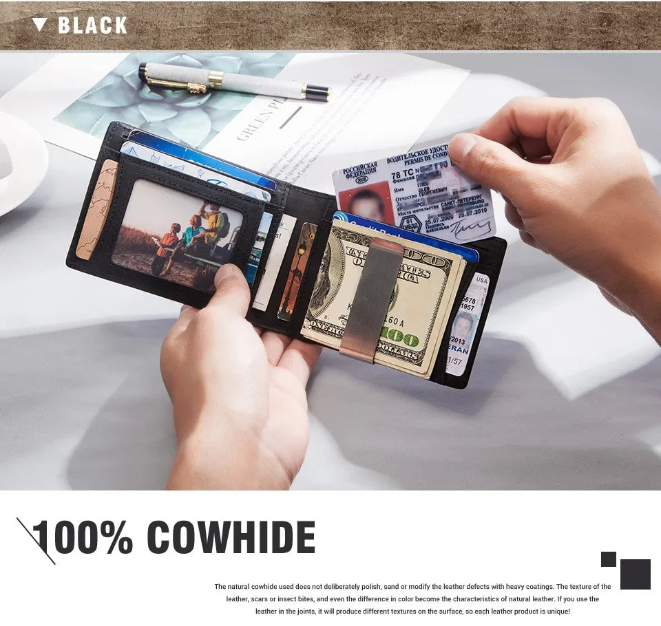 RFID Cowhide Leather Small Wallets AirTag high quality Man's Card Holders Short Wallets Money Clips Women - Evallys.com