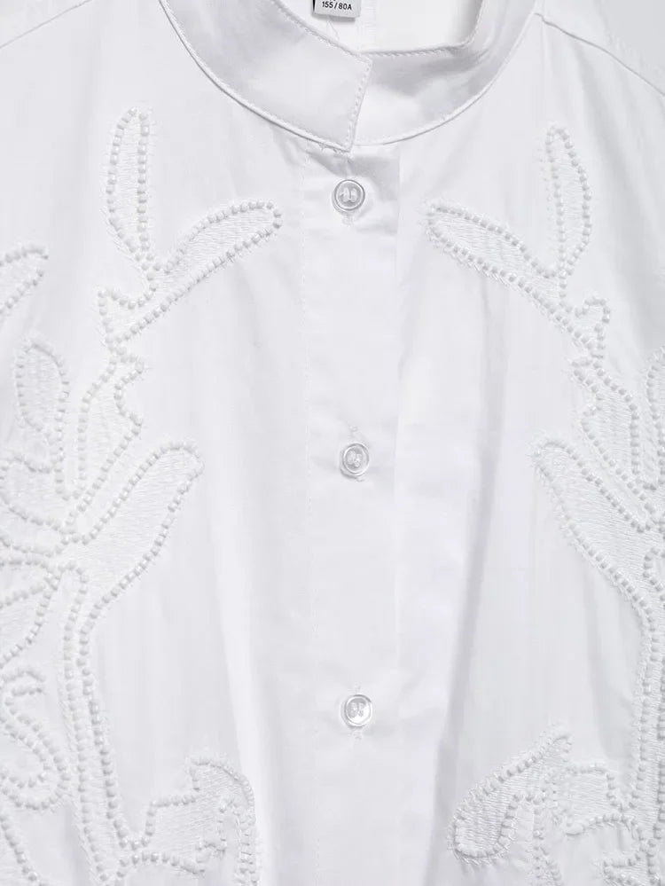 HipSeam Embroidery Shirt – Elegant Women’s Casual Long Sleeve Blouse - Evallys.com