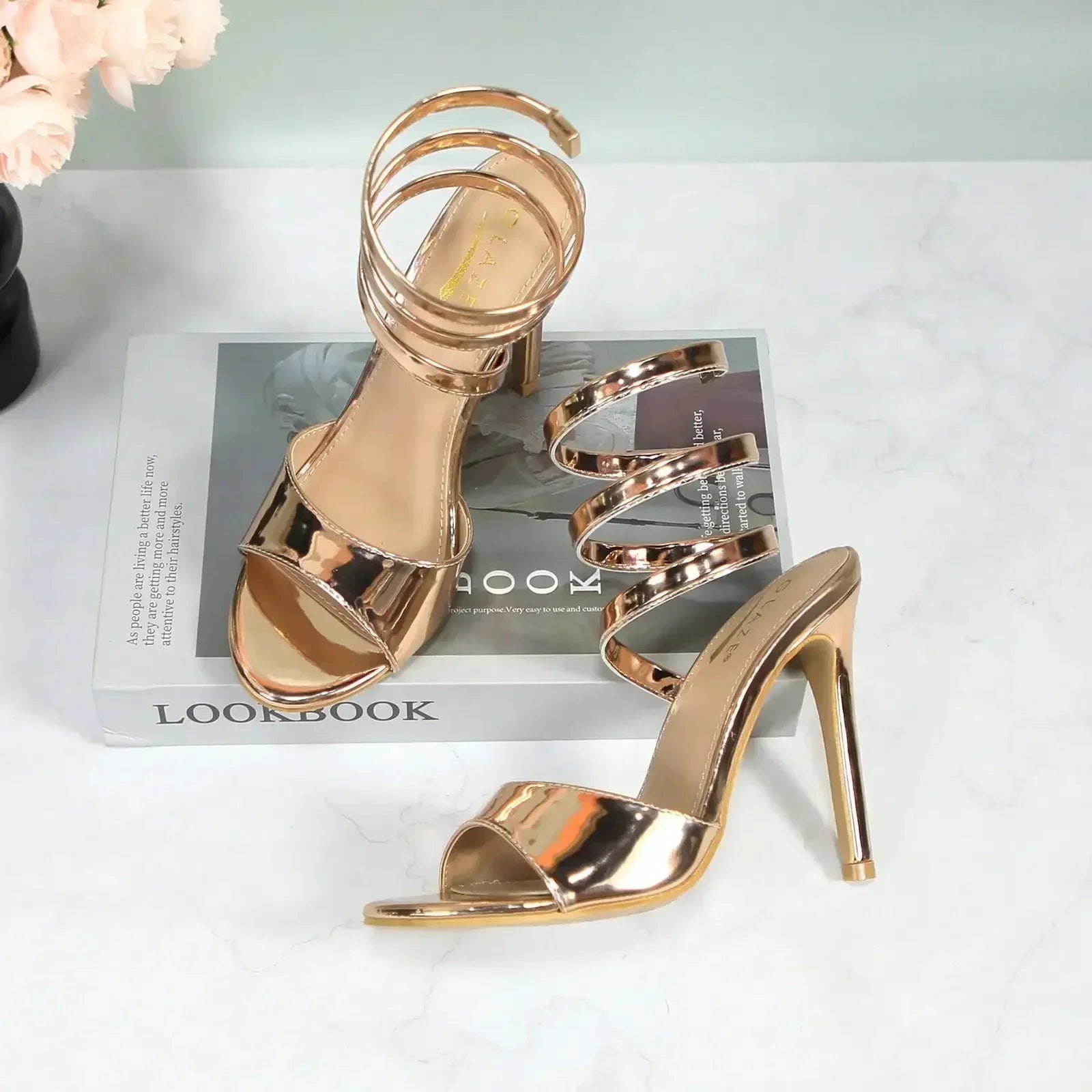 GLAZE Women's Strappy Gold Stilettos - Lace-Up Ankle Wrap Heels with Cushioned Insole for Parties & Formal Events - Evallys.com