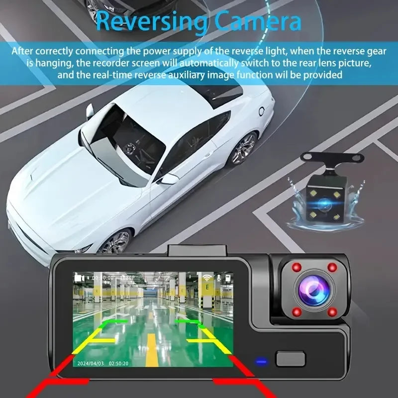 3Camera Dash Cam For Car Camera 1080P Video Recorder WIFI Car DVR Front Rear View Camera Night Vision Black Box Car Accessories - Evallys.com