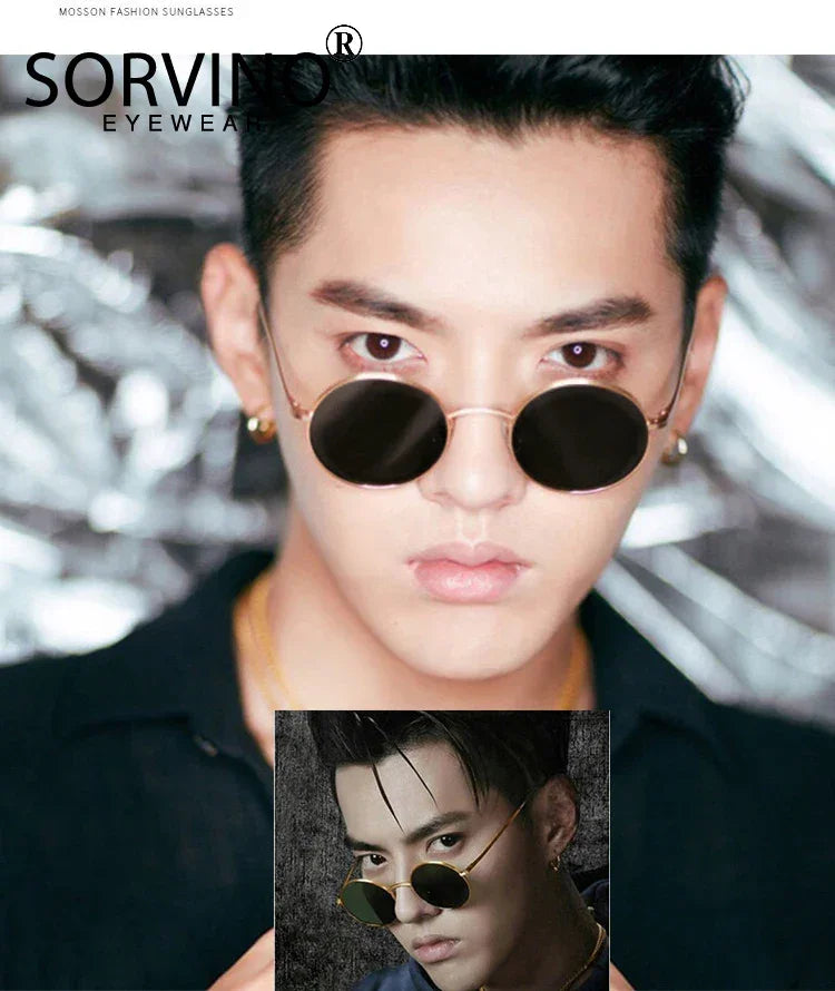 Steampunk Small Round Sunglasses Men 2022 Brand Vintage Metal Mirror Film Women Sun Glasses Cool Circle Shade Eyewear Male UV400 - Evallys.com