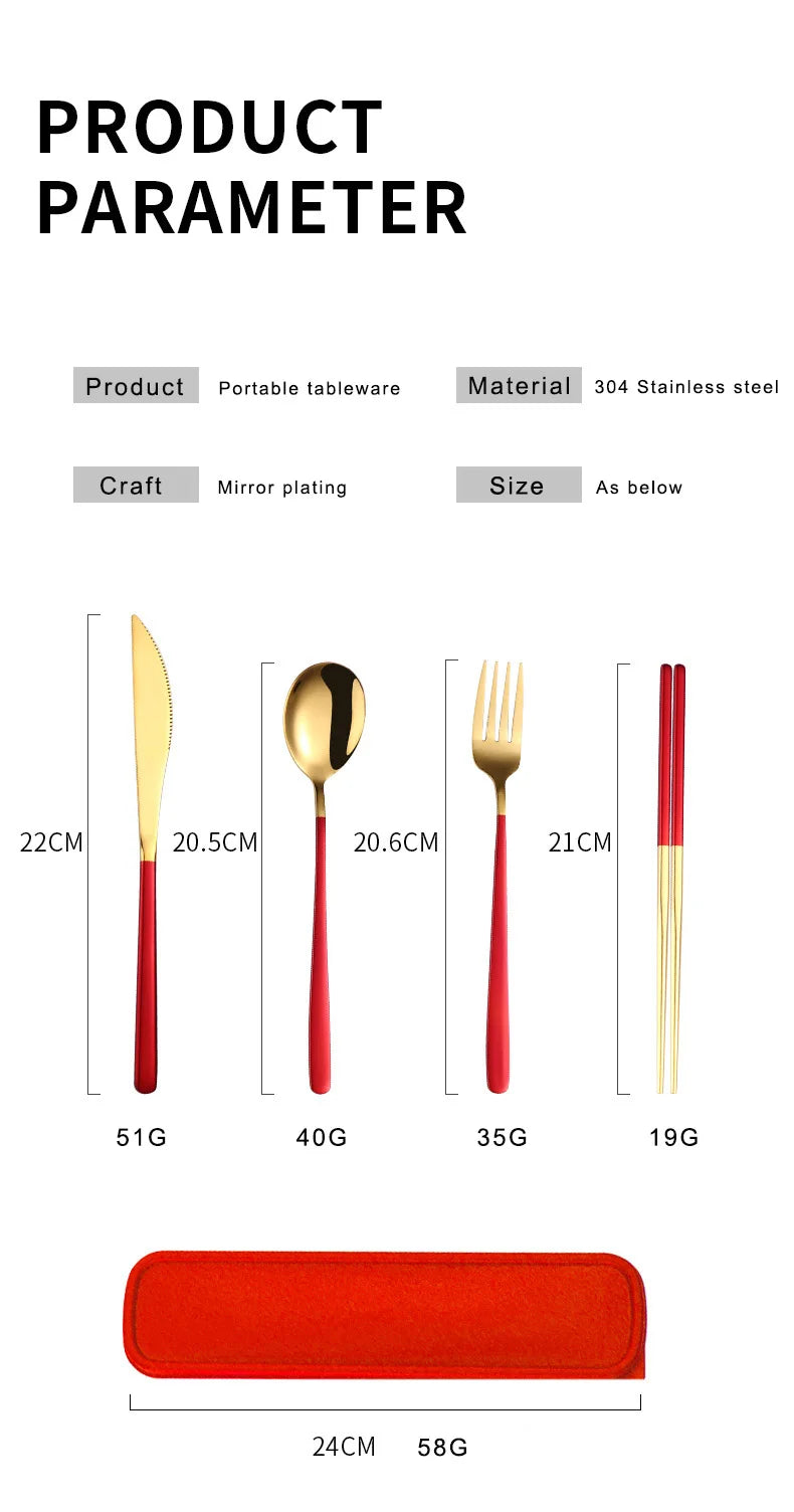 Portable Cutlery Set for Camping & Travel 4pcs Stainless Steel Knife, Fork, Spoon Kit with Storage Box