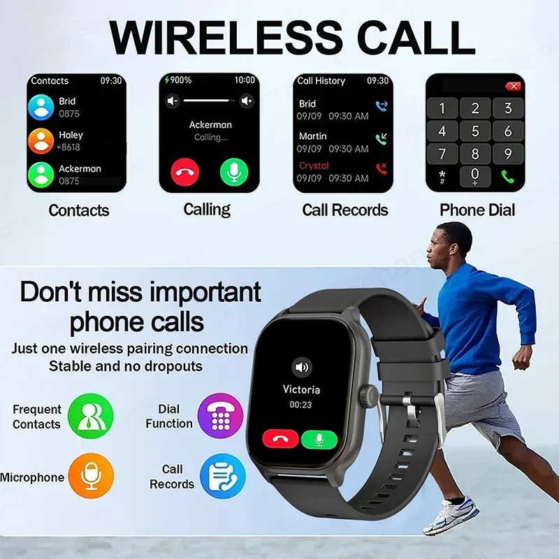Smart watch, wireless calling/dial, multi-Sport mode, calling reminder and rejection, SMS reminder, for iPhone/Andriod - Evallys.com