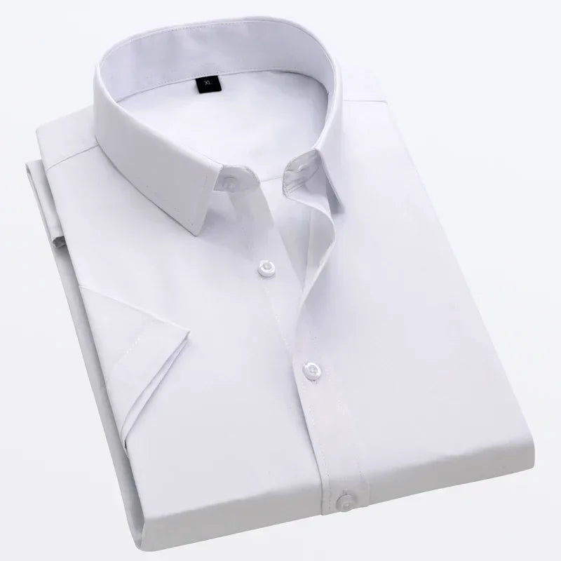 White Short-sleeved Shirt Men's Summer New Solid Color Ice Silk Thin Business Formal Casual Office No-iron Shirt Large Size 5XL - Evallys.com