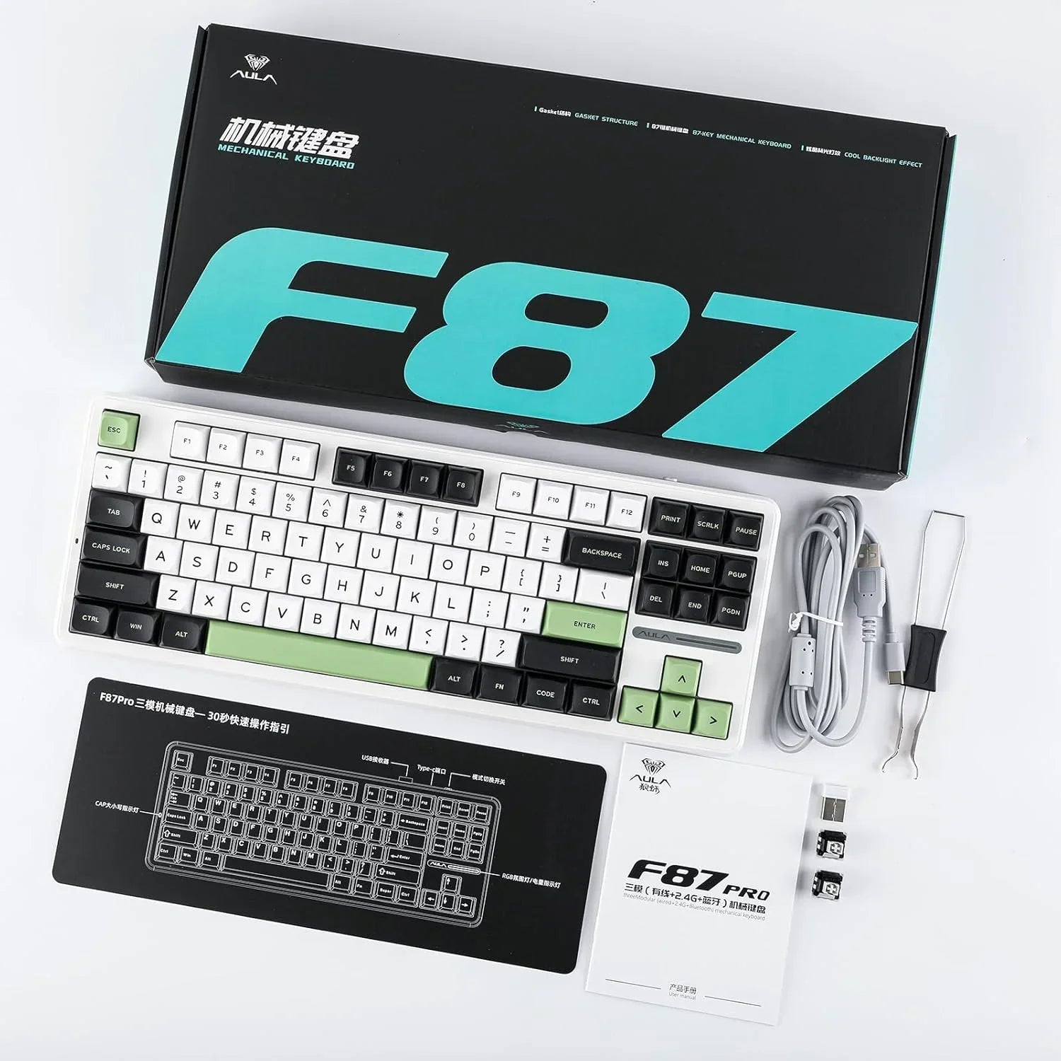 AULA F87 Pro Mechanical Keyboard 3 Mode 2.4G/USB/Bluetooth Tri Mode Wireless Gaming Keyboard 87 Key Hotswap RGB Gasket Keyboard - Evallys.com