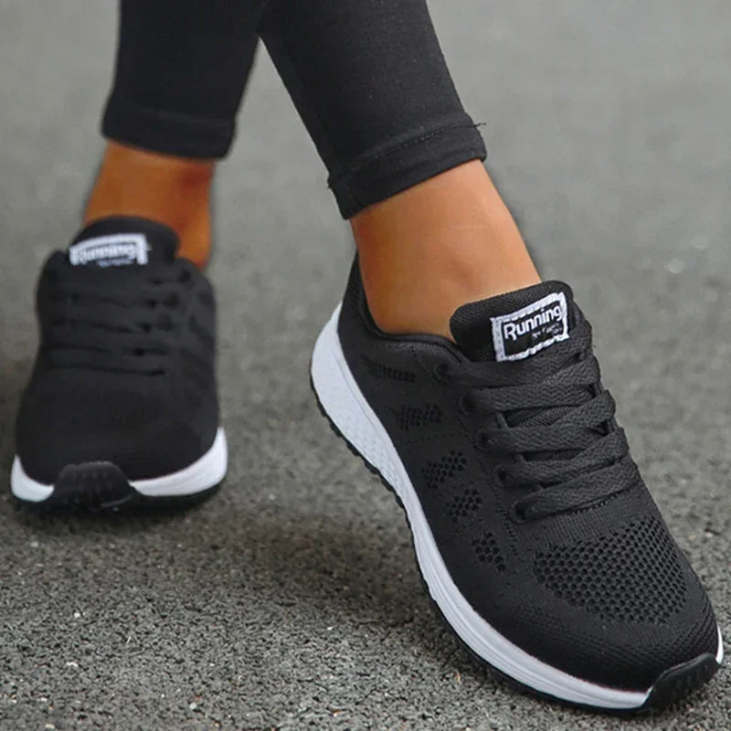 Women's Sneakers Breathable 2025 New Fashion Flat Outdoor Woman Vulcanize Shoes Mesh Fabric Lace Up Ladies Shoes Female Footwear - Evallys.com