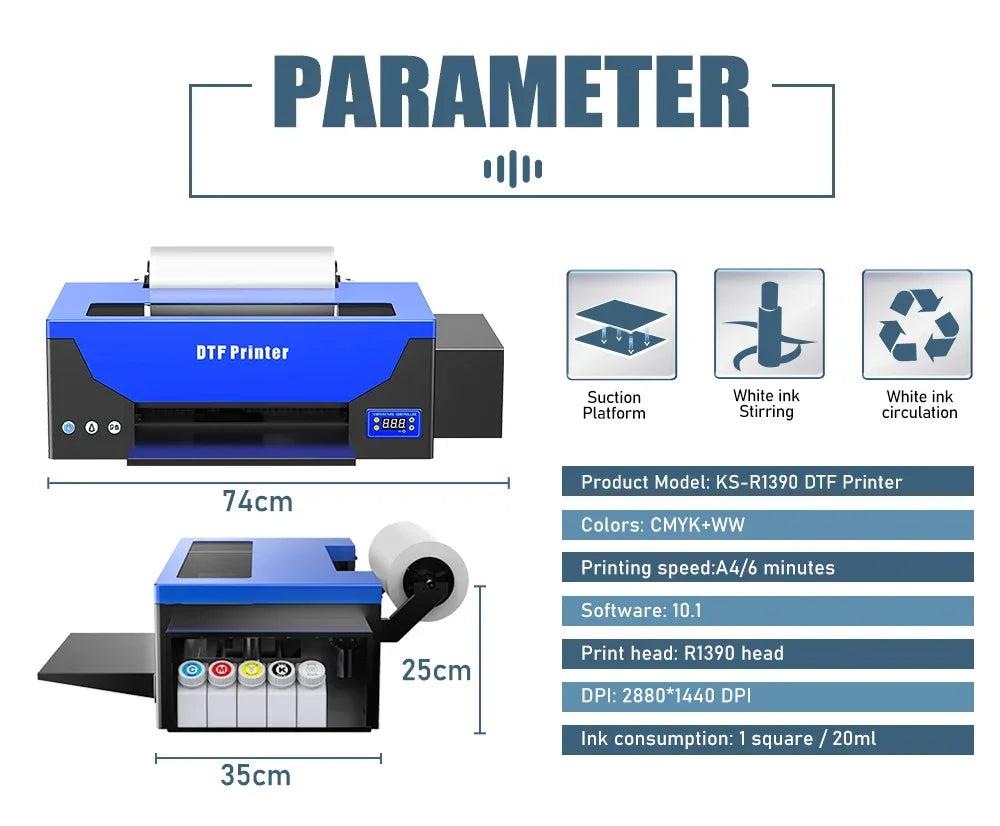 Colorsun DTF Printer Impressora A4/A3 Direct to Film T-Shirt Printing Machine Digital Inkjet DTF Printers For T-Shirt Hoodies - Evallys.com