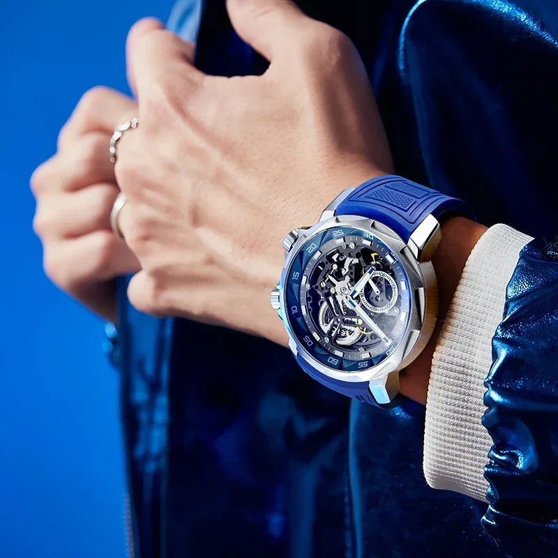 FEICE 2025 new double-sided skeleton trend men's automatic mechanical watch luminous waterproof-FM511 - Evallys.com