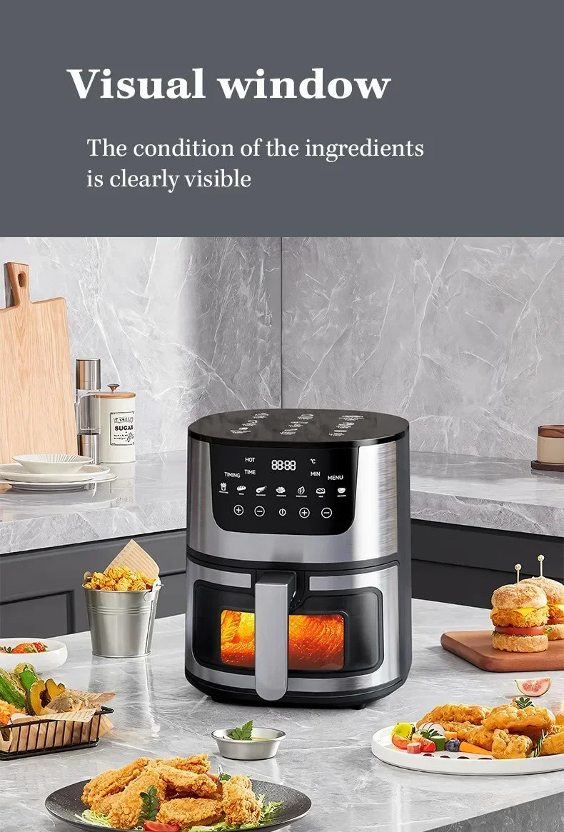 7L Electric Air Fryer Smart Multi-function Hot Convection Oven Deep Fryer Without Oil LED Touch Control 1400W Visible Window - Evallys.com