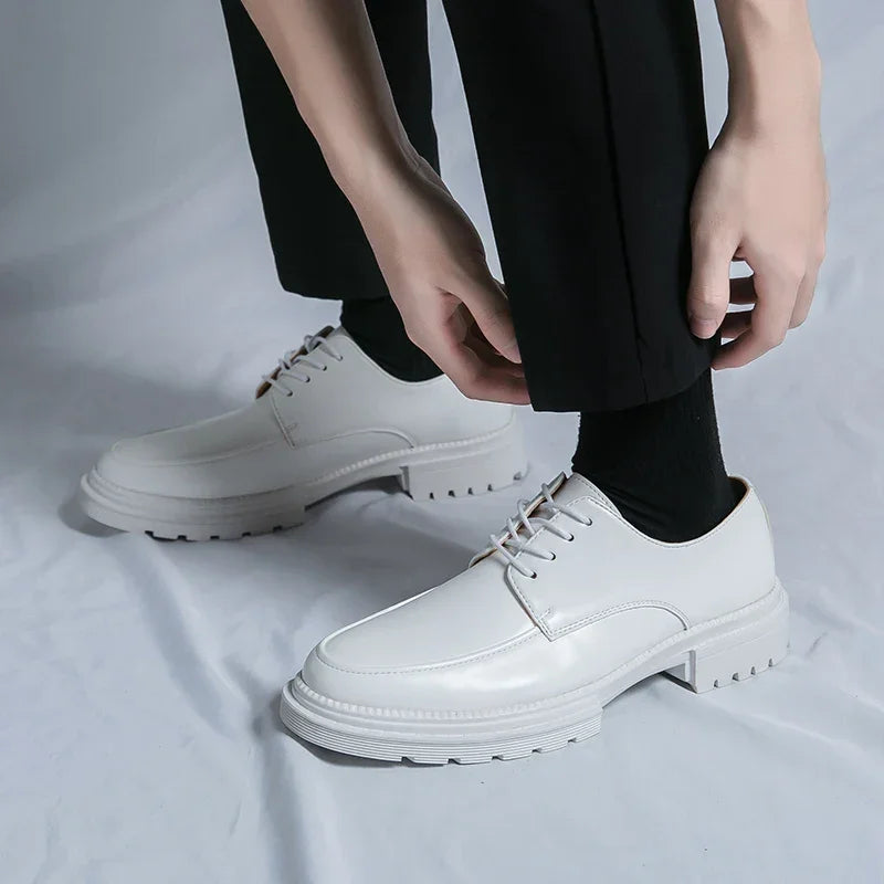 Mens Oxford White Leather Shoes Whole Luxury Formal Business Wedding Dress Shoes for men Thick bottom Casual Original Moccasins - Evallys.com