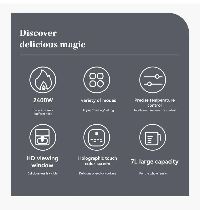 7L Electric Air Fryer Smart Multi-function Hot Convection Oven Deep Fryer Without Oil LED Touch Control 1400W Visible Window - Evallys.com