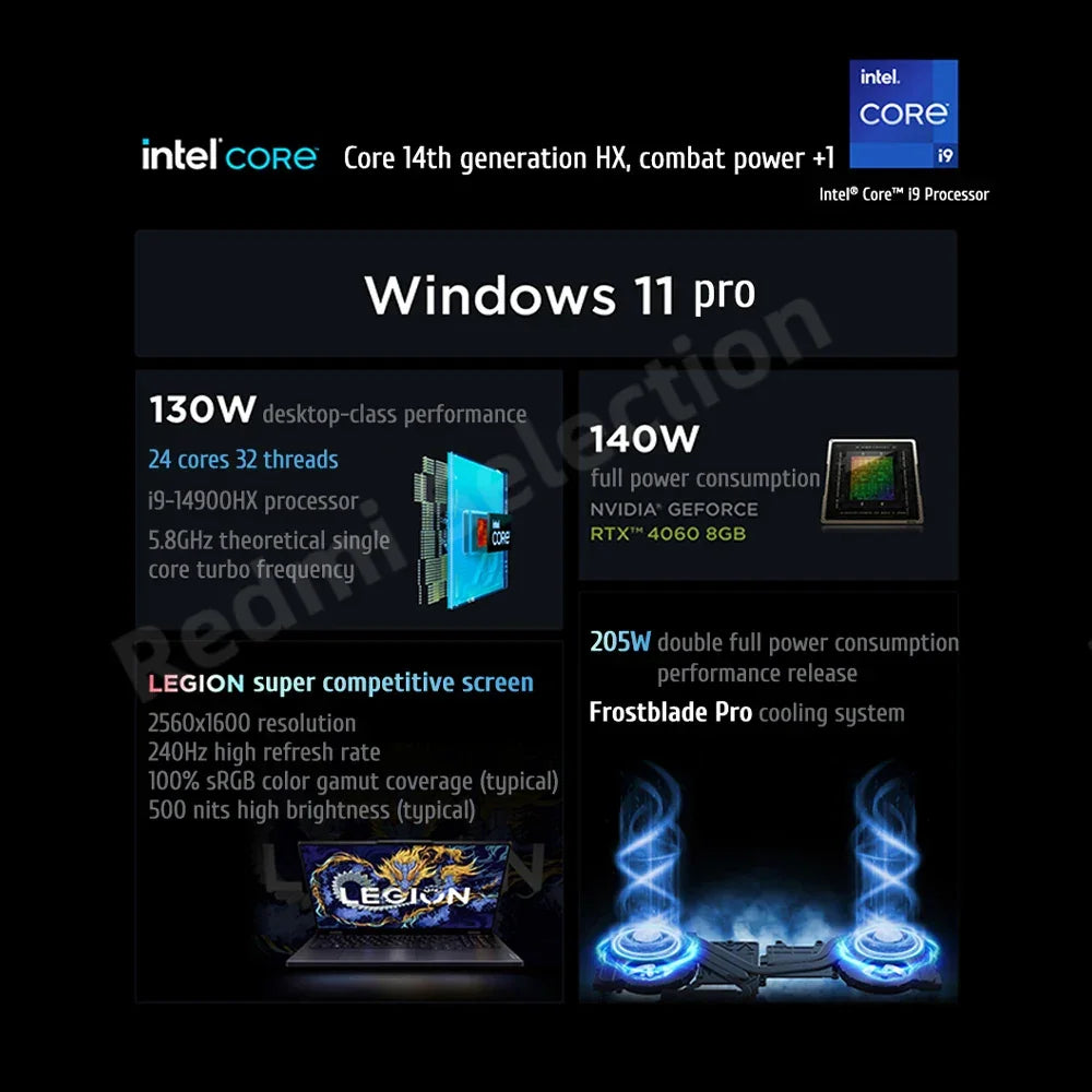 Lenovo Legion Y9000P 2024 E-sports Gaming Laptop Intel Core i9-14900HX RTX 4060/RTX 4090 16 inch 2.5K 240Hz Game Notebook PC - Evallys.com