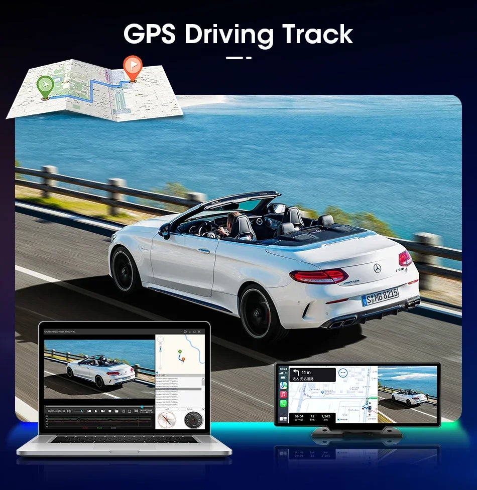 10.26'' Dash Cam 4K Car Mirror Video Player Wireless Carplay Android Auto GPS Car Monitor Multimedia Rearview Camera Dashboard - Evallys.com