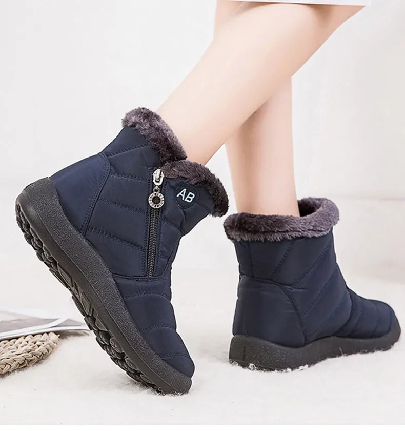 Women's Boots Women's Ankle Boots With Fur Winter Shoes Women Low Heels Winter Boots Snow Waterproof Botas Mujer Winter Footwear - Evallys.com