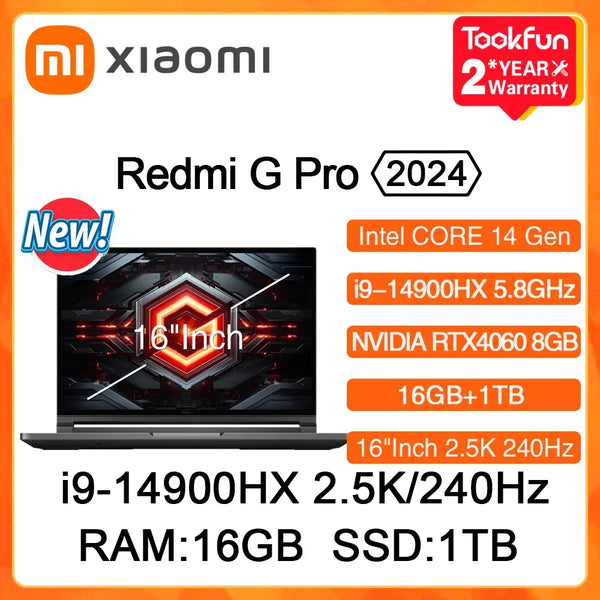 XIAOMI Redmi G Pro Gaming Laptop 2024 Intel Core i9-14900HX NVIDIA Geforce RTX 4060 16"Inch 2.5K 240Hz RAM 16GB SSD 1TB Gamer PC - Evallys.com