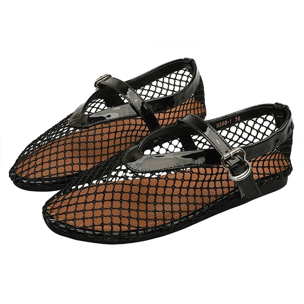 Women Mesh Ballet Flats Fishnet Ballerina Flats Comfortable Slip On Ballerina Shoes Round Toe Ballet Shoes for Outdoor Travel - Evallys.com