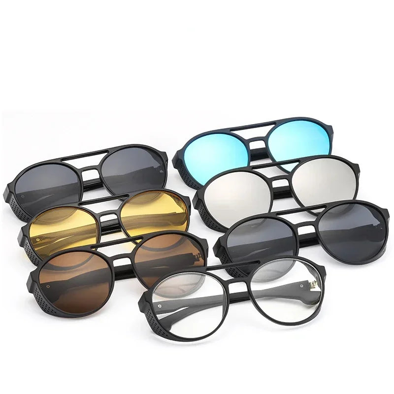 Men Fashion Round punk Sunglasses Women/Men 2022 Vintage Round Sun Glasses High Quality Brand Designer Sunglass de sol UV400 - Evallys.com