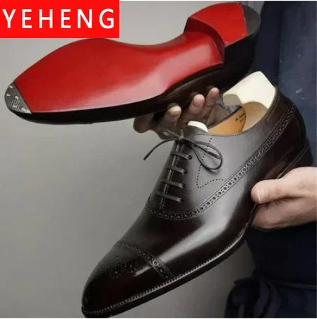 Men's Formal Shoes Red Sole Fashion Business Casual Party Banquet Daily Retro Carved Lace-up Brogue Dress Wedding Shoes Size 48 - Evallys.com