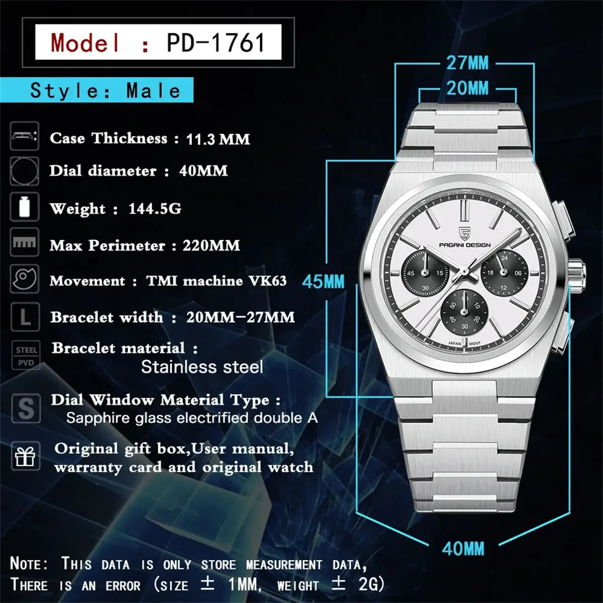 PAGANI DESIGN 2024 New Men Watches Quartz Business Watches VK63 Mens Clock Top Brand Luxury Watch Men Chronograph Watch for Men - Evallys.com