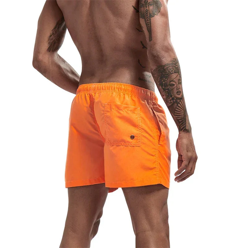 Mens Swim Trunks with Mesh Lining Side Pockets Solid Beach Shorts Quick Dry Lightweight Drawstring Board Shorts Summer Swimwear - Evallys.com