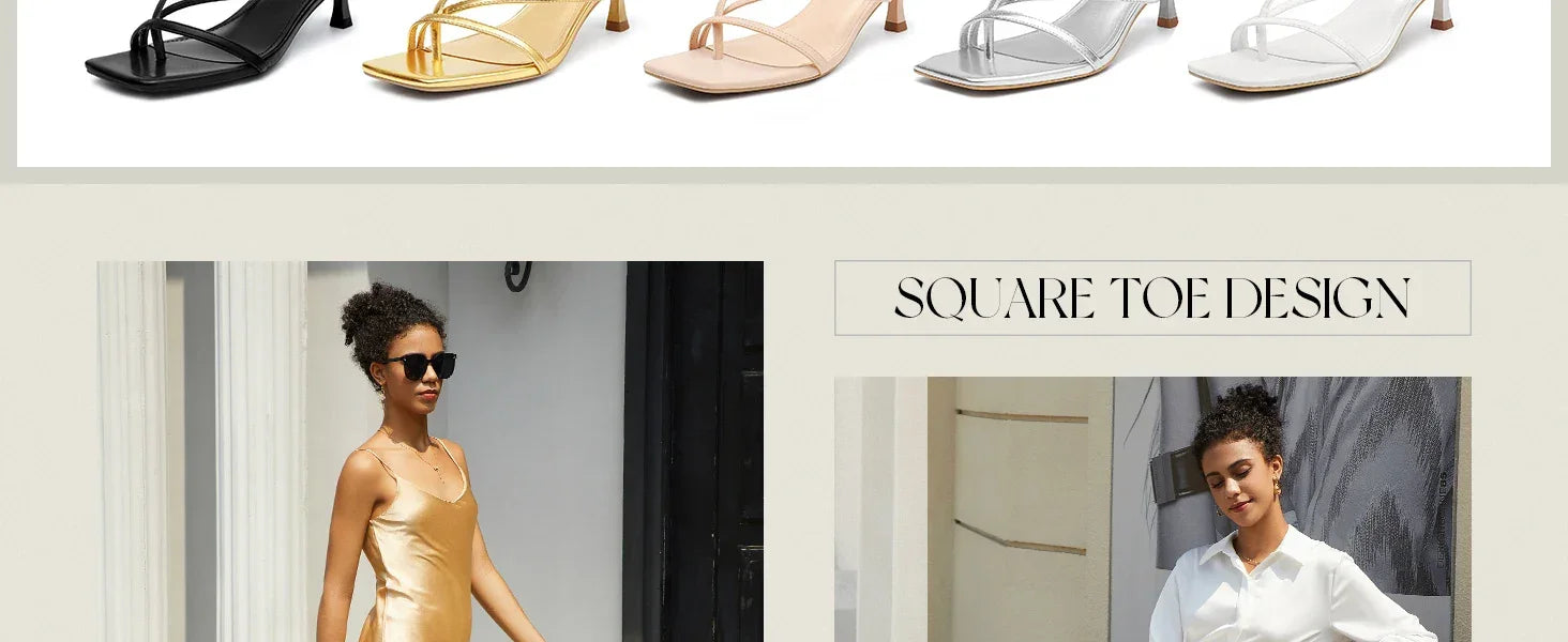 Women's Strappy Kitten Heels Flip Flops Square Open Toe Low Heels Fashion Party Dress Thong Heeled Sandals - Evallys.com