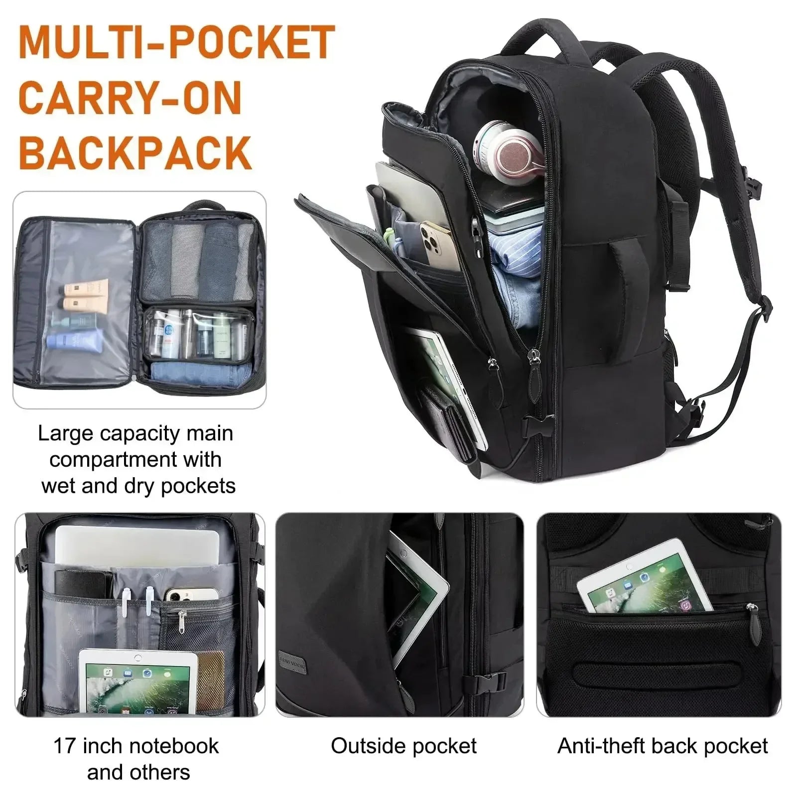 40L Expandable Laptop Backpack – Waterproof Travel & Business Bag - Evallys.com