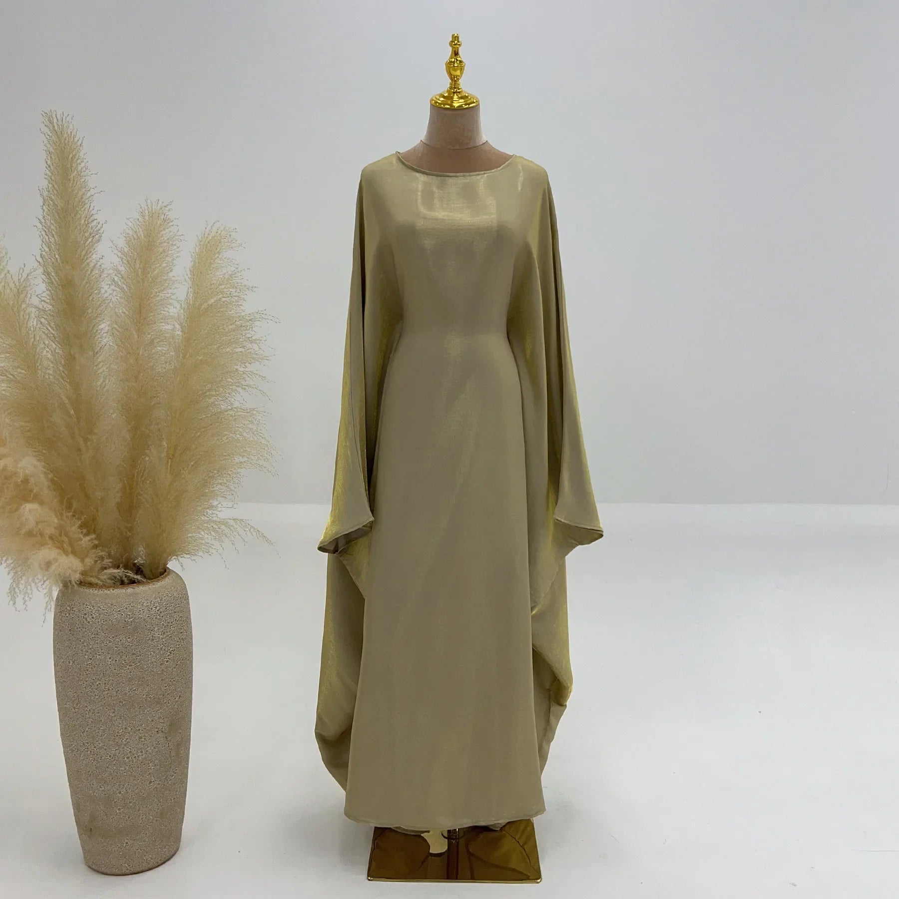 Eid Ramadan Batwing Butterfly Satin Abaya Dubai Luxury Muslim Kaftan Maxi Dress Women Kebaya Robe Caftan Marocain Femme Vestidos - Evallys.com