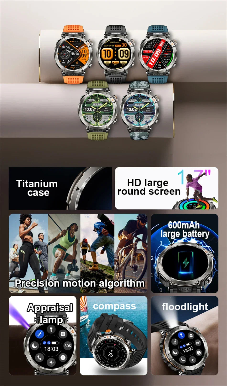 1.7-Inch Display 600mAh Large Battery Outdoor Smartwatch with Sport mode Heart Rate Bluetooth Call Smart Watch For Men 2025 NEW - Evallys.com