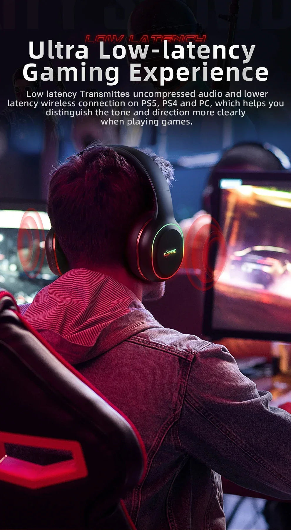 Kofire UG-05 Gaming Headphones 2.4G BT5.0 Wireless Headset With Mic RBG Light Vibration Bluetooth Earphone For PS4 PS5 PC Switch - Evallys.com