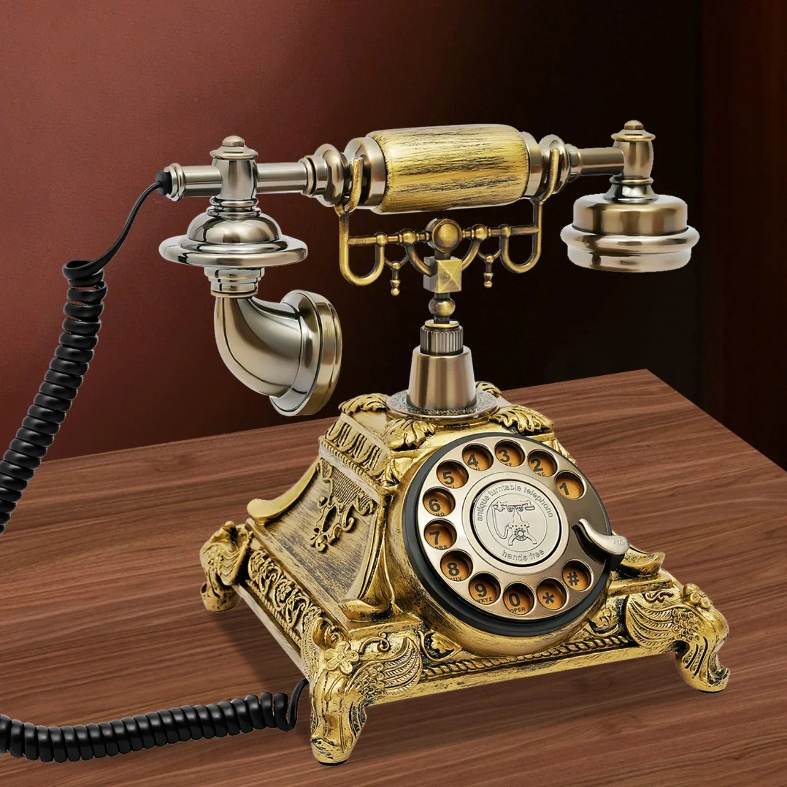 Vintage Telephone, Rotary Dial Desk Phone, Charge Through Telephone Line, Redial Noise-Canceling for Wedding Decorative Art - Evallys.com