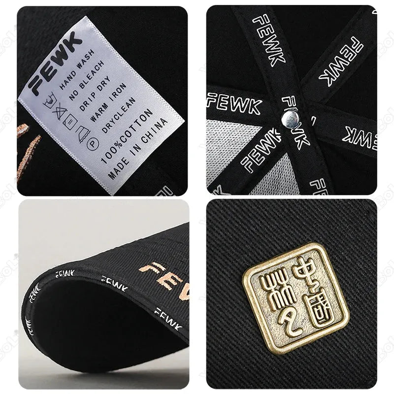 High Quality Chinese Style FEWK Letter Embroidery Cotton Adjustable Hard top Baseball Cap Sun Hat Trucker Caps Dad Hats - Evallys.com