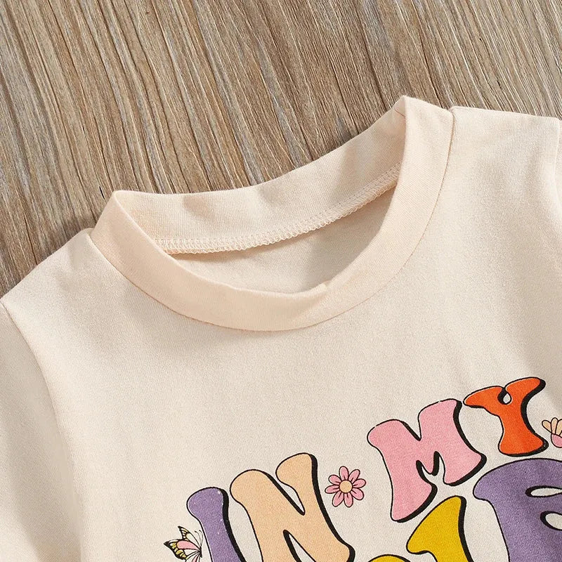 2024-04-05 Lioraitiin Summer Kids Girls Birthday T-Shirts Letter Print O-Neck Short Sleeve Birthday Shirts Casual Toddler Tops - Evallys.com