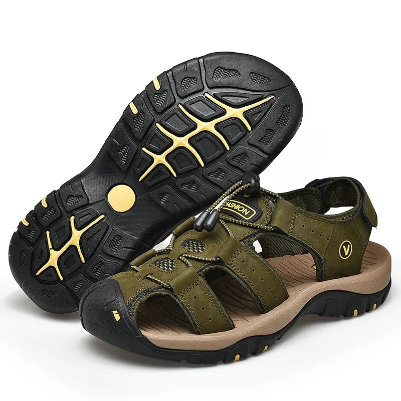 Men’s Genuine Leather Summer Sandals – Casual Outdoor Beach Shoes - Evallys.com