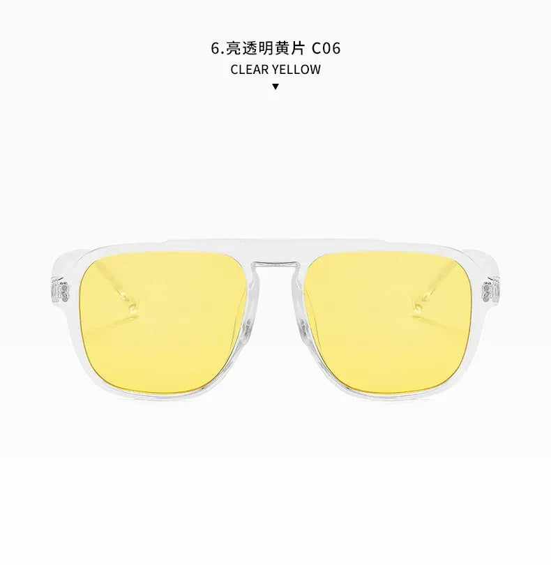 SORVINO Oversized Red Square Rivets Sunglasses Fashion Women Vintage Brand Designer Men Trendy Yellow Sun Glasses Shades UV400 - Evallys.com
