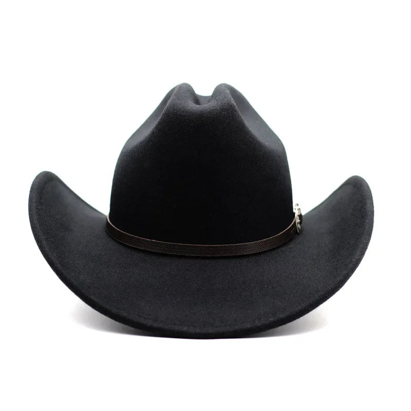 Vintage Western Cowboy Hat – Unisex Wide Brim Leather Jazz Cap - Evallys.com