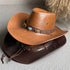 Faux Leather Cowboy Hat – Vintage Unisex Western Jazz Dress Cap - Evallys.com