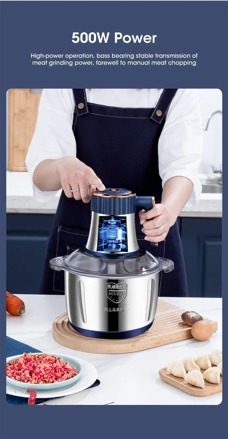 Electric Meat Grinders 5L Food Crusher Stainless Steel Multifunctional Vegetable Slicer Processor Chopper Kitchen Blenders - Evallys.com
