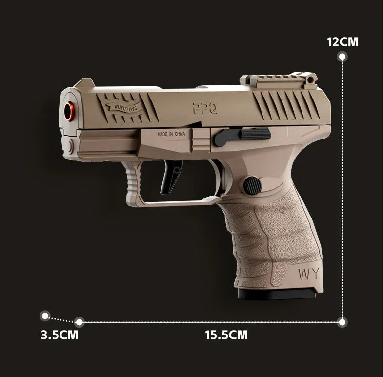 Small Black Toy Gun Mini PPQ Continuous Firing Shell Throwing Gun Model Soft Bullet Launcher BlowBack Airsoft Pistol for Kids - Evallys.com