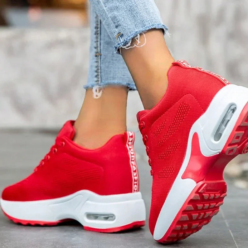 Women Sport Shoes Air Cushion Running Sneaker Comfortable Mesh Shoes Lace Up Breathable White Walking Shoes - Evallys.com