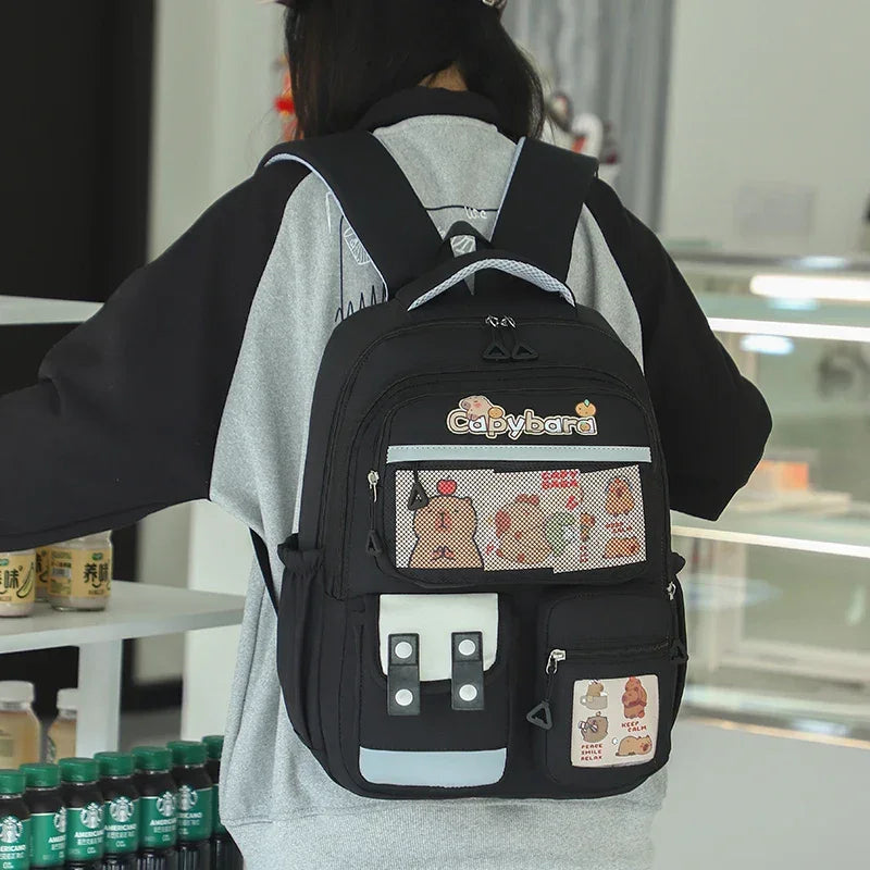 Cartoon Capybara Backpack Kawaii Backpack Casual Daypack Aesthetic Backpack for Kids Boys Girls - Evallys.com