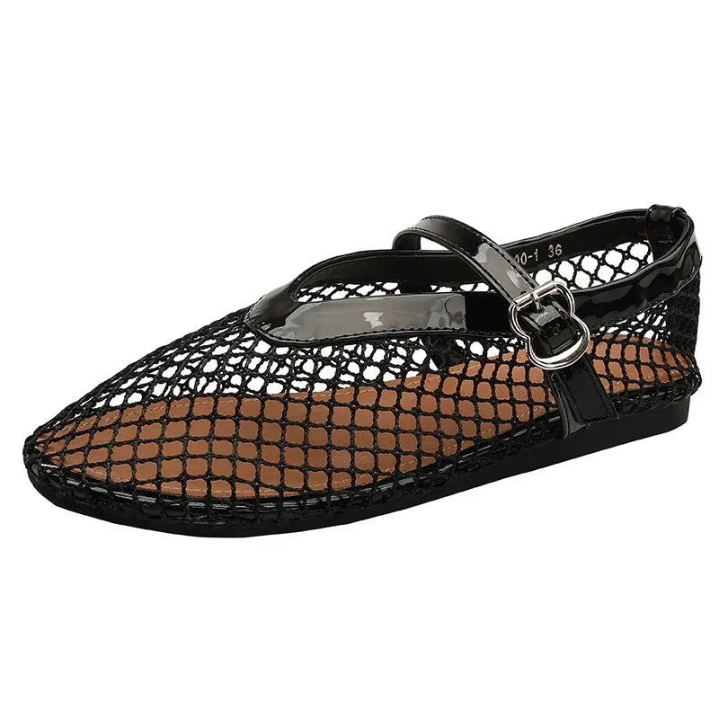 Women Mesh Ballet Flats Fishnet Ballerina Flats Comfortable Slip On Ballerina Shoes Round Toe Ballet Shoes for Outdoor Travel - Evallys.com