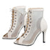 Women Mesh Sandals Breathable High Top Sandals Peep Toe Dance Shoes High Heel Summer Booties for Ballroom - Evallys.com