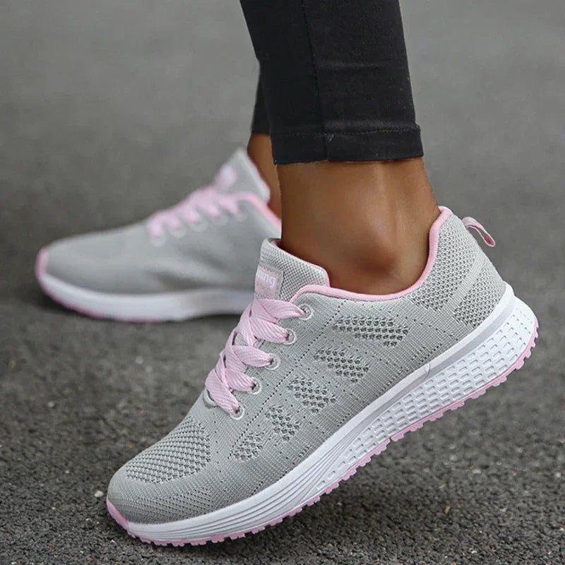 Women's Sneakers Breathable 2025 New Fashion Flat Outdoor Woman Vulcanize Shoes Mesh Fabric Lace Up Ladies Shoes Female Footwear - Evallys.com